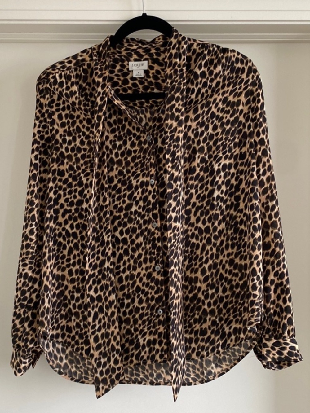 J. Crew Leopard Tie Neck Blouse